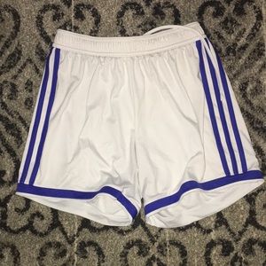adidas blue and white soccer shorts S